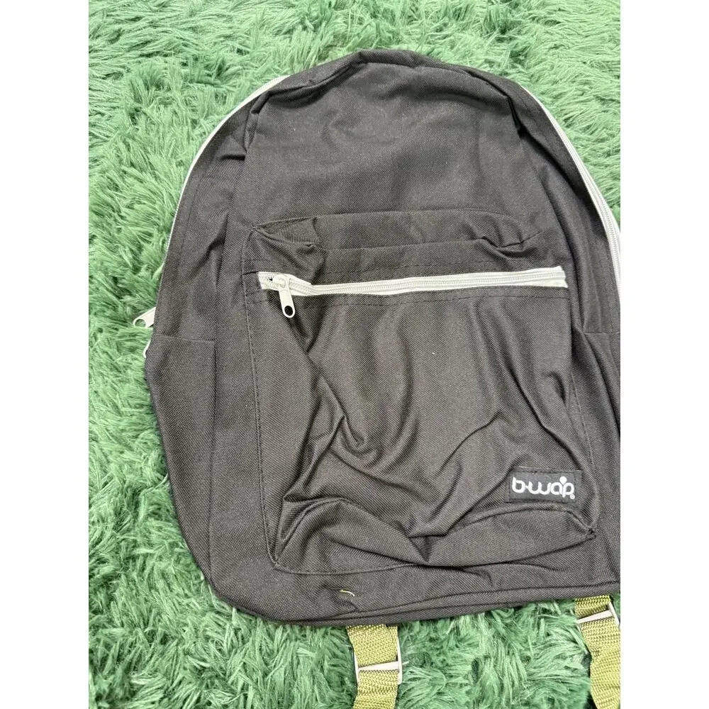 b-wada Black Compact Backpack Small Daypack with Olive Green Accents Adjustable